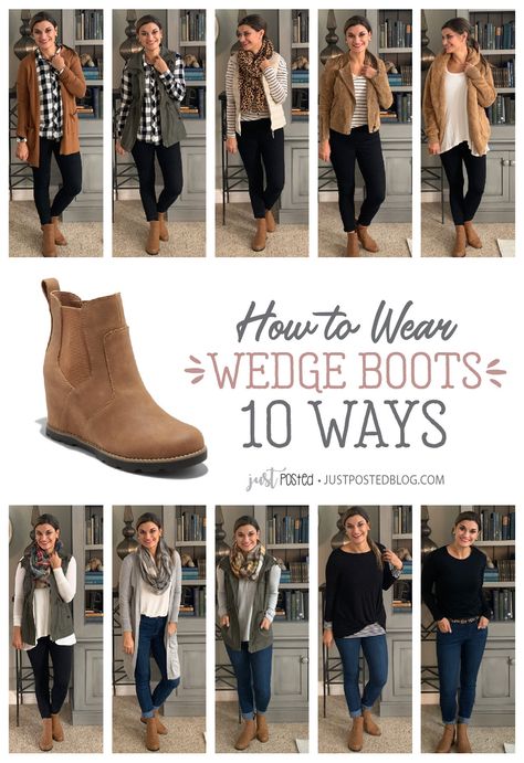 How to Wear Tan Wedge Booties – Just Posted Short Chelsea Boots Outfit, Sneaker Wedges Outfit, Slacks With Boots, Tan Boots Outfit Ankle Winter, Sorel Wedge Boots Outfit, Wedge Boot Outfit, Tan Shoes Outfit, How To Wear Wedge Boots, Sorel Boots Outfit