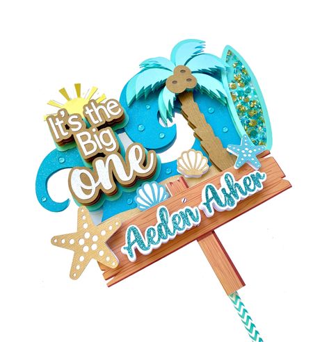 Surf Cake Topper, Beach Cake Topper, Tropical Cake Topper, Beach Birthday Decoration, Beach Party Decorations, Surf Theme Birthday  #surfcaketopper #surfparty #surferparty #beachtopper #beachtoppers #beachparty  #shakersurfer #shakercaketopper #tropicaltopper #tropicalcaketopper #caketoppershaker #surfbirthdayparty #beachparty #tropicalbirthdayparty #tropicalpartyideas #beachdecor #firstbirthdayparty #itsaboy Surfing First Birthday, Surf First Birthday, The Big One Cake, Big One Cake, Surfboard Cake, Up Cake Topper, Beach Birthday Decorations, Tropical Cake Topper, Surf Cake