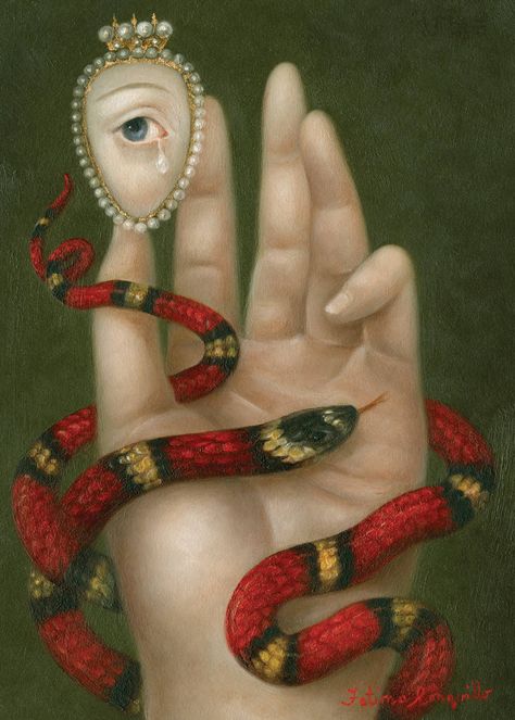 Fatima Ronquillo, Hand With Snake and Weeping Eye, 2016 Hand With Snake, Alessandro Michele Gucci, Snake Painting, Lovers Eyes, Snake Art, Art Brut, Alessandro Michele, Eye Jewelry, Snakes