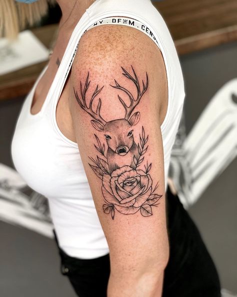 ✖️ ⓄⓉⓉⒶ ✖️ on Instagram: “#tattoo #tattoos #tatts #tatted #ink #inked #armtattoo #deer #deertattoo #rose #rosetattoo #womantattoo” Deer Skull Tattoos, Rose Tattoo On Arm, Deer Tattoo, Roses Tattoo, Deer Skull, Instagram Tattoo, Deer Skulls, Rose Tattoos, Rose Tattoo