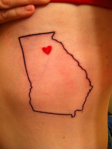 Brand new tattoo showing where me and my fiance started our relationship. #Georgia #tattoo #love Georgia Tattoo Ideas, Georgia Tattoos, Georgia Tattoo, Brand New Tattoos, Floral Back Tattoos, State Tattoos, Tattoo Family, Girl Back Tattoos, Date Tattoos