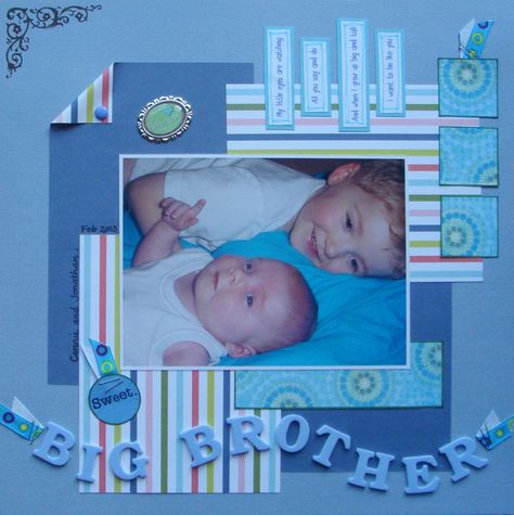 (Sweet) Big Brother Scrap Paper Crafts, 2 Months Old, Baby Scrapbook Pages, Baby Boy Scrapbook, Baby Album, Scrapbook Templates, My Niece, Photo Scrapbook, Baby Brother