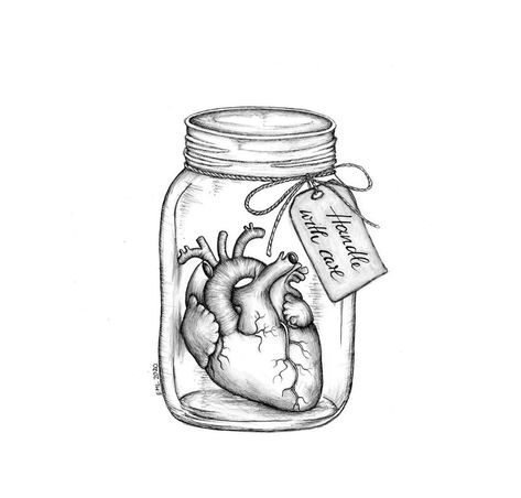 Protecting Your Heart, Drawings With Meaning, Bottle Tattoo, A Level Art Sketchbook, Boho Art Drawings, Meaningful Drawings, Tattoo Style Drawings, Heart Illustration, Diy Tattoo