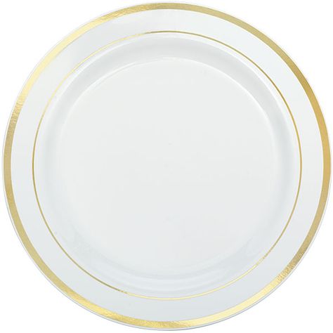 Premium Plastic Serving Plates - 26cm White with Gold Trim White Plastic Plates, Plastic Party Cups, White Tableware, Yellow Cups, Classic Color Palette, Party Store, White Plate, Kids Party Supplies, 50th Wedding Anniversary