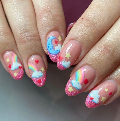 Care Bear Nail Art, Bear Nail Art, Magical Aesthetic, Nail Art Inspo, Bears Nails, Soft Nails, Kawaii Nails, Rainbow Nails, Nail Art Ideas