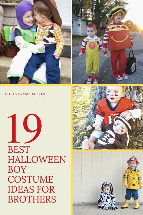 Halloween Costumes For Brothers, Brother Halloween Costumes, Sew Halloween Costume, Toddler Boy Costumes, Sibling Halloween Costumes, Toddler Boy Halloween Costumes, Matching Halloween Costumes, Diy Halloween Costumes For Kids, Homemade Halloween Costumes