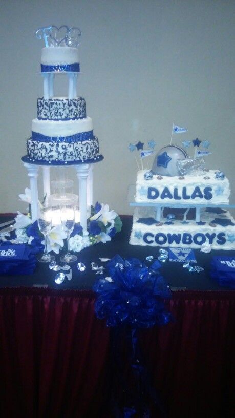 Dallas Cowboys theme wedding cake Cowboy Wedding Theme, Cowboy Wedding Dress, Dallas Cowboys Birthday Party, Dallas Cowboys Wedding, Cowboys Cake, Dallas Cowboys Cake, Dallas Cowboys Theme, Football Wedding Theme, Dallas Cowboys Birthday