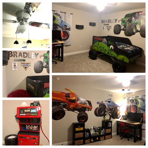 Monster Jam Kids Room, Monster Jam Room Decor, Jam Room Ideas, Monster Truck Boys Room, Monster Jam Room Ideas, Monster Jam Bedroom Ideas, Monster Jam Room, Monster Jam Bedroom, Monster Truck Bedroom Ideas