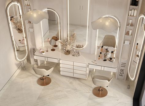 Make Up Studio Interior, Parlour Design, Beauty Parlour, Beauty Clinic, Salon Chairs, Changing Room, Beauty Parlor, Makeup Studio, Studio Interior