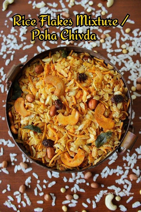 RICE FLAKES MIXTURE / POHA CHEVDA/ POHA CHIVDA recipe with details and video.. This sweet and Spicy Flattened Rice Chevda / chivda is so tasty and perfect savory for Festival time . It can be best … Poha Chivda, Rice Flakes, Snack Mix, Sweet And Spicy, Cooking Tips, Macaroni And Cheese, Snack Recipes, Rice, Yummy Food