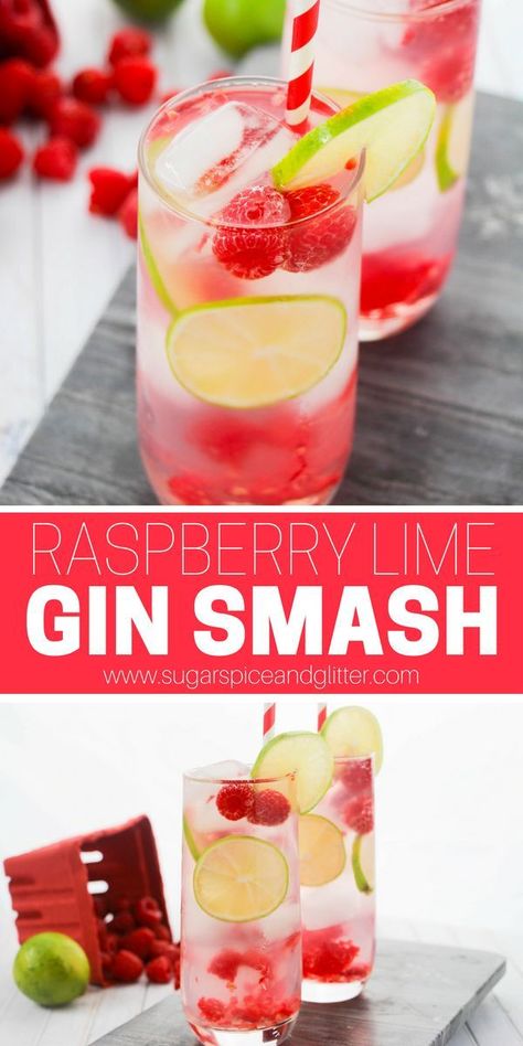 Gin Smash Recipe, Gin Rickey Recipe, Gin Smash, Tart Raspberry, Gin Drink Recipes, Raspberry Gin, Raspberry Cocktail, Coctails Recipes, Gin Recipes