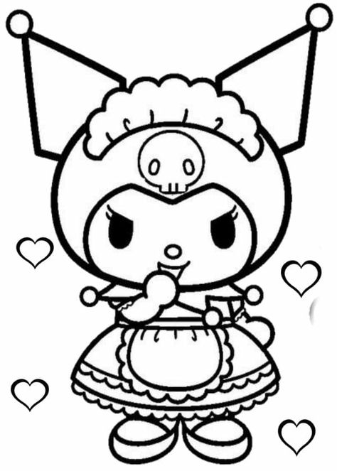 Kurumi Coloring Page, Drawing Kuromi, Kuromi Coloring Pages Printable, Kuromi Outline, How To Draw Kuromi, Kuromi Coloring Page, Kuromi Halloween, Kuromi Drawing, Ladybug Coloring Page