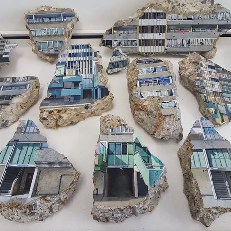 Artist Paints Architecture Onto Fragments of Demolished Flats Evolution Art, Architecture Artists, Art Alevel, Nature Projects, A Night At The Opera, Nature Artists, Building Art, Gcse Art, A Level Art