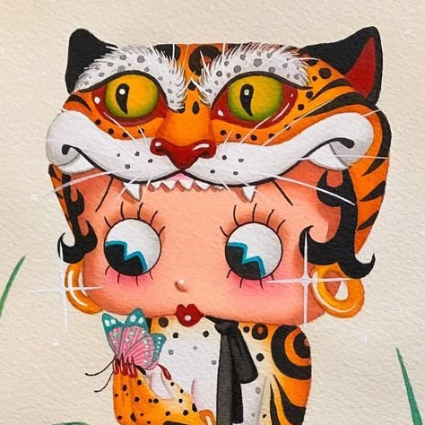 Jacki Jo Koester on Instagram: "✨Sold✨ Original 8”x10” watercolor painting. Prints available on my website! #watercolor #bettyboop #koreantiger" Print Making Ideas, Cheetah Print Wallpaper, Cool Prints, Betty Boop Art, Instagram Icon, Print Aesthetic, Wallpaper Iphone Disney, Hippie Art, Art Collage Wall