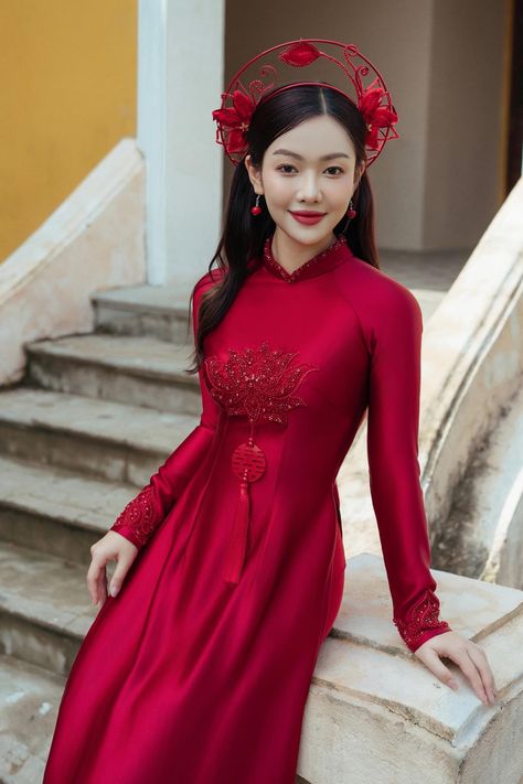 Red Ao Dai, Traditional Vietnamese Wedding, Vietnamese Wedding Dress, Vietnamese Wedding, White Wedding Theme, Wedding Makeup Looks, Dream Wedding Ideas Dresses, Red Queen, Wedding Goals