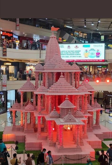 Replica of Ram Mandir at Pacific Mall, New Delhi Ram Mandir Decoration Ideas, Ram Mandir Decoration For Ganpati, Ram Mandir Images, Ram Mandir Rangoli, Ayodhya Ram Mandir Image, Ram Mandir Images Hd, Ramayana Quotes, Thermocol Art, Ganapati Decorations