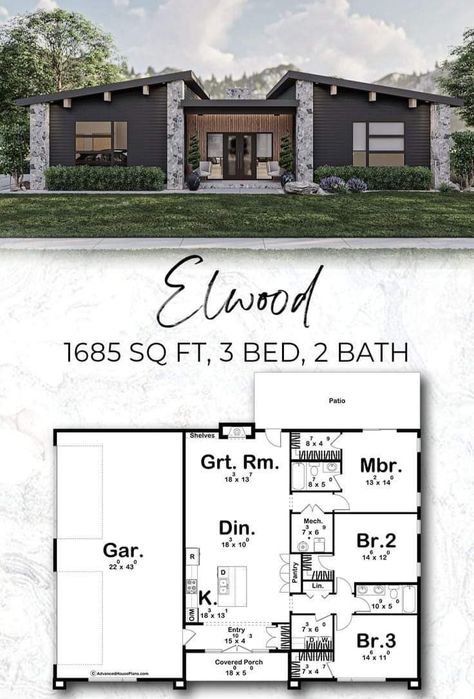 Large 2 Bedroom House Plans, American House Design, 2 Bedroom House Plans, House Design Ideas, American House, 2 Bedroom House, Bedroom House Plans, Dream Houses, Covered Porch