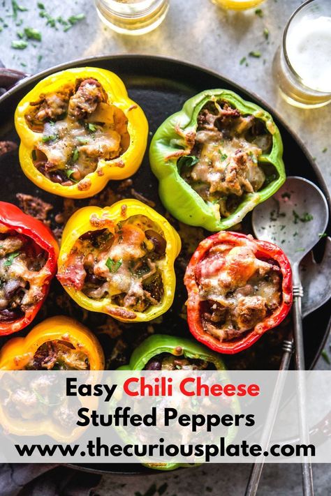 Cheesy, spicy, and utterly delicious! These Chili Cheese Stuffed Peppers are a flavor-packed sensation that will leave everyone asking for seconds. Recipe With Green Peppers, Hearty Dinner Recipes, Cheese Stuffed Peppers, Easy Chili, Chili Recipe Easy, Green Peppers, Beef Chili, Chili Cheese, Hearty Dinner