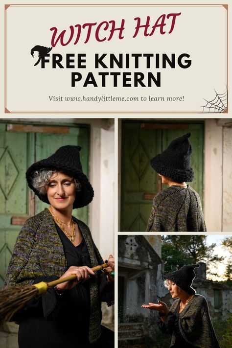 Witch hat knitting pattern. Make a modern witch hat for Halloween with this one skein knitting pattern. Three sizes - adult, teen, and child. #witchhat #Halloween #modernwitchhat #witch #knittedwitchhat Halloween Knits, Modern Witch Hat, Small Halloween Tattoos, Spooky Crafts, Hat Free Knitting Pattern, Halloween Knitting, Knitting Abbreviations, Winter Knitting, Knitting Terms