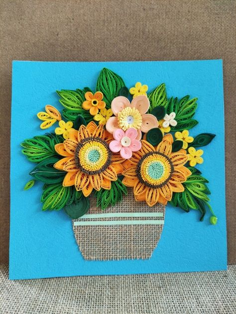 Quilling Wall Hangings, Wall Hanging Frames, Quilling Flower Designs, Sunflower Wall Art, Quilling Ideas, Quilling Craft, Quilling Paper, Quilling Patterns, Quilling Cards