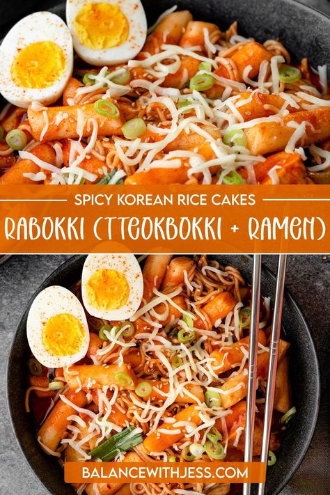 This popular Korean street food is so easy to make at home! It's an explosion of flavor and textures. Chewy rice cakes and ramen are smothered in a sweet, spicy sauce and topped with melted cheese. Tteokbokki Ramen, Sweet Spicy Sauce, Chemical Free Food, Asian Soup Noodle, Korean Rice Cake, Rice Cake Recipes, Spicy Korean, Winter Dinner Recipes, Korean Street Food