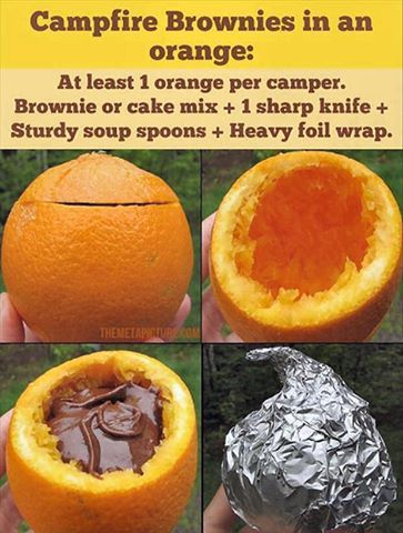 Campfire Brownies, Barbecue Desserts, Easy Campfire Meals, Orange Brownies, Backyard Camping, Scout Camping, Campfire Food, Campfire Cooking, Camp Cooking