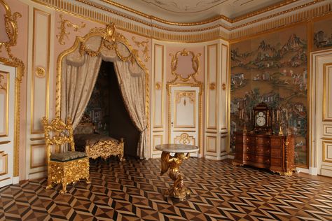 Peterhof, Royal Bed Chamber Queen Anne Decor, Gothic Barndominium, Elegant House Interior, Royal Chambers, Russian Palace, Bridgerton House, Princess Rooms, Sun Palace, Old Chateau