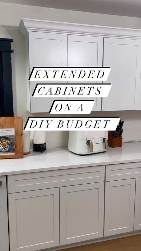 Ready for a budget kitchen upgrade?Installing these diy kitchen cabinet extenders has completely elevated the look of our kitchen & cost less than a 1/4 of the price than buying ceiling height cabinets! When you’re on a budget sometimes ya gotta fake it 😉You can find the complete tutorial at SouthernYankeeDIY.comDo your cabinets go to the ceiling? Would you want them to? #Lovewhereyoudwell #stellarspaces #designsponge #makehomematter #howihaven #hometohave #pocketofmyhome #smpliving #diyrightno Add Cabinets Above Existing Cabinets, Fill Space Above Kitchen Cabinets, 42 Inch Cabinets Kitchen 10 Foot Ceiling, Close Gap Above Kitchen Cabinets, Cabinets To The Ceiling Kitchen, How To Extend Cabinets To Ceiling, Cabinet Extension To Ceiling, Moving Cabinets Up To Ceiling, Adding Cabinets Above Cabinets