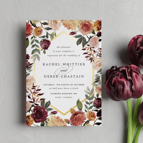 Earth Tone Flowers, Wedding Invitations Winter, Autumn Wedding Invitations, Popular Wedding Invitations, Wedding Invitations Elegant, Rustic Autumn, Quince Ideas, Watercolor Roses, Winter Wedding Invitations