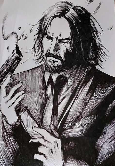 John Wick Drawing Sketch, Star Wars Characters Drawings, John Wick Fanart, Sigma Drawing, John Wick Art, Arcade Ideas, Game Of Thrones Filming Locations, Naruto Sketch Drawing, Western Artwork