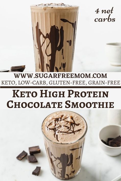 Sugar Free Keto High Protein Chocolate Smoothie Keto High Protein, Keto Protein Shakes, Low Carb Protein Shakes, Chocolate Protein Smoothie, Paleo Vegetarian, Chocolate Protein Shakes, Keto Smoothie, High Protein Smoothies, Vanilla Smoothie