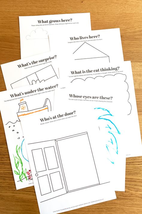 Download a set of 10 unique and creative printable drawing prompts that are sure to inspire your kids to create something amazing! Preschool Drawing Prompts, Drawing Prompts For Kids Free Printable, Art Prompts For Kids, Kids Drawing Prompts, Storytelling Activities For Kids, Imagination Activities For Kids, Warm Up Activities For Kids, Kid Drawing Ideas, Art Prompts Ideas Inspiration