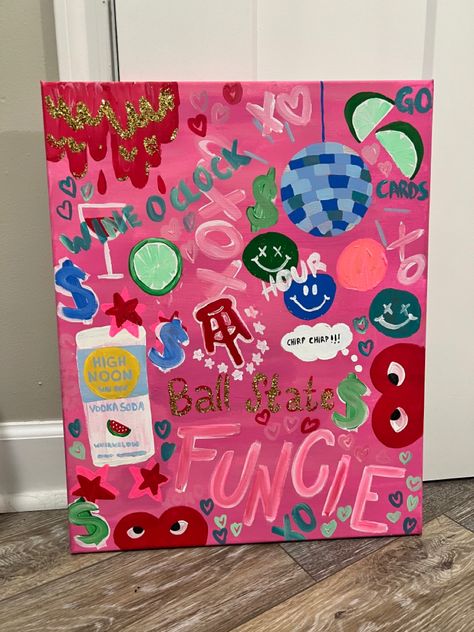 Teen Canvas Painting Ideas, Sorority Canvas Art, Sorority Canvas Paintings, Sorority Paintings, College Canvas Art, Preppy Artwork, College Canvas, Colorful Collage, Art Teen