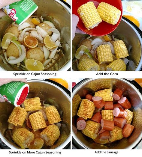 instant pot low country shrimp boil process 3 Low Country Boil Instant Pot, Low Country Shrimp Boil, Low Country Boil Recipe, Crab Boil Party, Simply Happy Foodie, Seafood Boil Party, Shrimp Boil Recipe, Louisiana Crawfish, Potted Shrimp