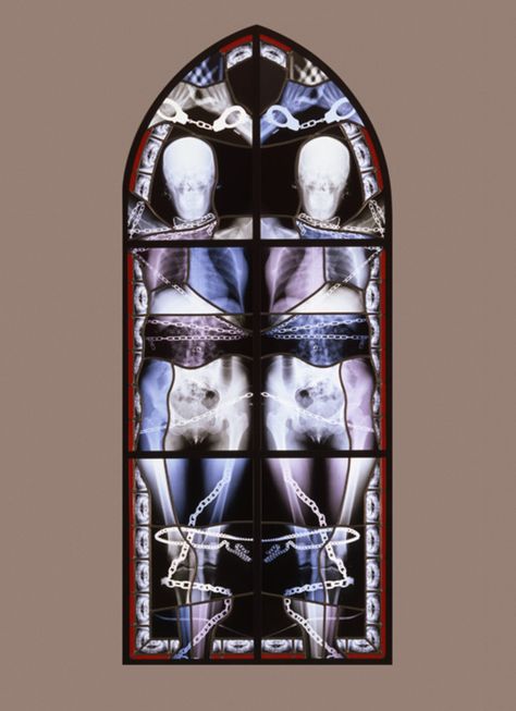 Nine Muses, Wim Delvoye, steel, x-ray photographs, lead, glass 200x80 cm, 2001-2002. Xray Art, Stain Glass Window Art, Glass Window Art, X Rays, Window Art, Stained Glass Window, Science Art, Skull And Bones, Stained Glass Art