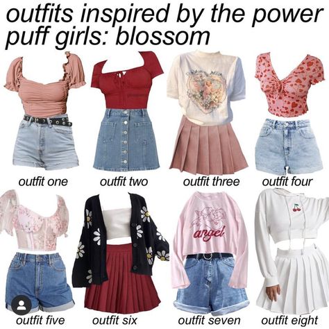 2010 Fashion Outfits Aesthetic, Blossom Outfits 90s, Blossom Inspired Outfits, Powerpuff Inspired Outfits, Strawberry Cottagecore Outfit, Blossom Powerpuff Outfit, Blossom Powerpuff Outfit Ideas, Buttercup Inspired Outfit, Blossom Powerpuff Inspired Outfits