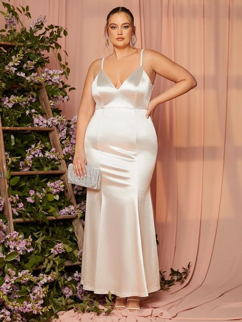 Satin Dresses Plus Size, White Satin Dress, Plus Size Long Dresses, Plus Size Prom, Plus Size Formal, White Prom Dress, Plus Size Formal Dresses, Dresses Plus Size, Satin Wedding Dress