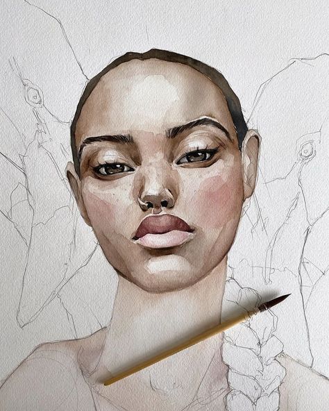 Pollina Bright, Polina Bright Art, Watercolor Full Body Portrait, Polina Bright, Watercolor Art Face, Realistic Sketch, Art Face, Anatomy Sketches, Bright Art