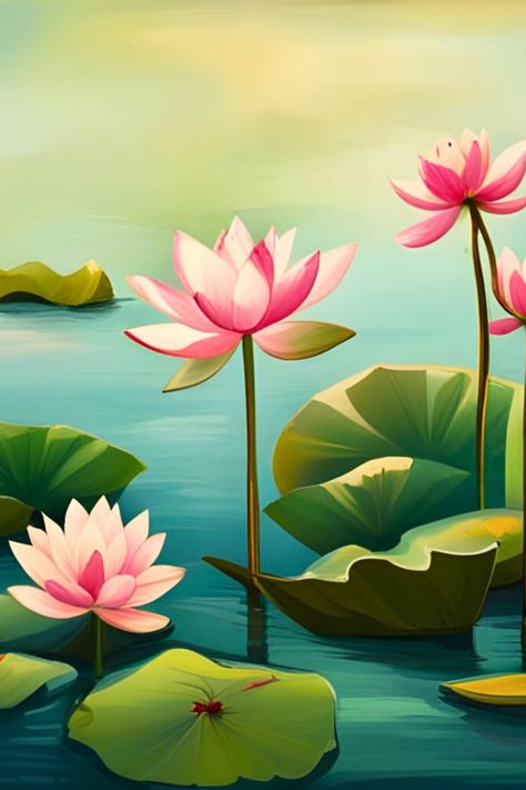 Immerse yourself in the tranquility of nature with this stunning Canvas featuring lotus flowers and water-lilies blossoming on a serene lake. The vibrant colors and delicate details of the flowers and leaves create a sense of peace and harmony that will transport you to a calm and soothing place. Bring the beauty of nature into your home or office with this exquisite piece of art. #Mindfulness #SereneLake #LotusFlowers #PowerofYouth #WaterLillies #CanvasForBedroom #CanvasforLivingRoom Lotus In Water, Canvas Painting Ideas, Bedroom Canvas, Living Room Canvas, Lotus Flowers, Peace And Harmony, Flower Canvas, Water Painting, Delicate Details