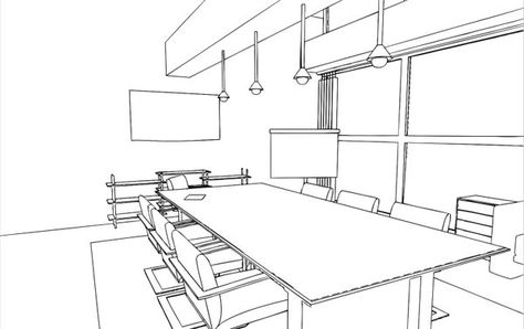 Imagen insertada Conference Room Plan, Office Sketch, Boho Living Room Coffee Tables, Perspective References, Room Perspective Drawing, Table Sketch, Zaha Hadid Architecture, Animation Drawing, Perspective Drawing Architecture