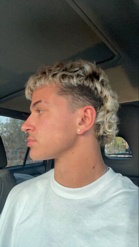 Men Long Hair Dye, Ash Blonde Hair For Men, Natural Dyed Blonde Hair, Bleach Hair Guys, Bleach Blonde Mullet Man, Men With Platinum Hair, Platinum Blonde Men’s, Mullet With Highlights Men, Platinum Blonde Hair Men Curly