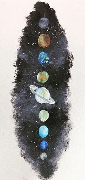 Solar System Art Aesthetic, Watercolor Planets Solar System, Watercolor Solar System, Astronomy Painting Easy, Planet Watercolor Painting, Astronomical Painting, Science Paintings Ideas, Solar System Painting Easy, Solar System Drawing Aesthetic