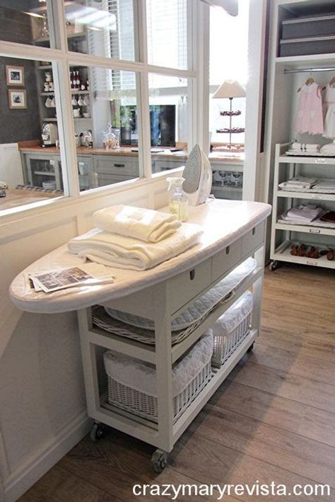 Cool Ironing Board Ideas Diy Lavanderia, Laundry Reno, Farmhouse Laundry Room Ideas, Modern Farmhouse Laundry Room, Ironing Station, Laundry Room Storage Shelves, Small Laundry Room Organization, Room Storage Diy, Basement Laundry Room