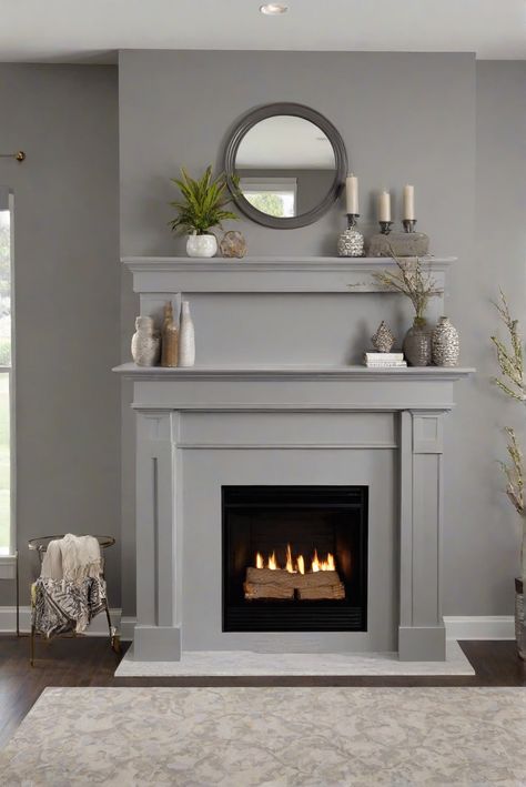 Mindful Gray, Wall Paint, Fireplace, Westpear Interiors Light Gray Fireplace, Gray Wall Paint, Best Wall Paint, 2024 Colors, Painted Fireplace, Grey Fireplace, Wall Paint Color, Light Oak Floors, Gray Painted Walls