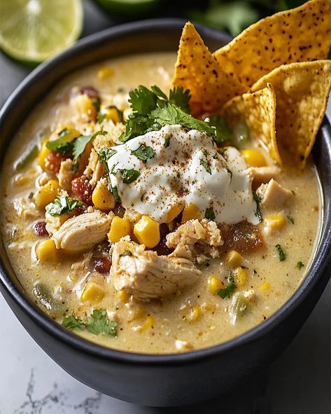 Easy Mexican Street Corn, Chicken Chili Soup, Corn Chili, Chili Easy, White Chicken Chili Recipe, Corn Chicken, Traditional Chili, White Chili Chicken Recipe, Fresh Guacamole