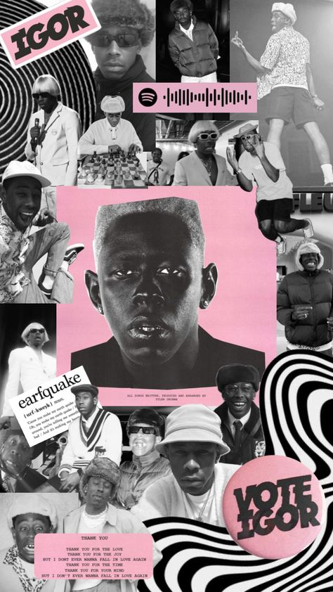 #tyler #tylerthecreator #tylerthecretor #igor #igortheme #igoralbum #pink #earfquake #music #vintage Frank Ocean Music, Tyler The Creator Frank Ocean, Nba Wallpapers Stephen Curry, Outfit Emo, Ocean Music, Tyler The Creator Wallpaper, Album Cover Wallpaper Collage, Music Nerd, Music Collage