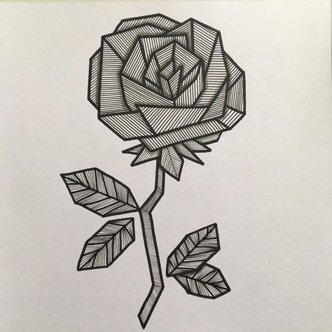 Stylized Plants, Rose Drawing Simple, Basic Art Techniques, Drawing Rose, Flowers Geometric, Ink Doodles, Geometric Rose, Rose Drawing, Geometric Flower