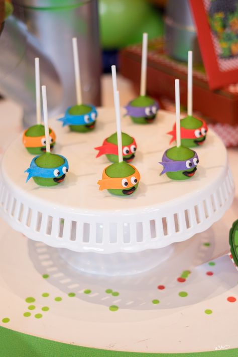 Ninja Turtle Desserts, Ninja Turtle First Birthday, Ninja Turtles Cake Ideas, Ninja Turtles Birthday Party Ideas Food, Ninja Turtle Cake Pops, Ninja Turtles Birthday Cake, Ninja Turtle Birthday Cake, Ninja Turtle Theme, Tmnt Cake