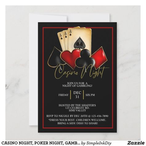 Casino Holiday Party, Vegas Prom, Night Party Invitation, Casino Birthday Party, Couples Game Night, Cheers To The New Year, Casino Party Invitations, Casino Birthday, Casino Theme Party Decorations