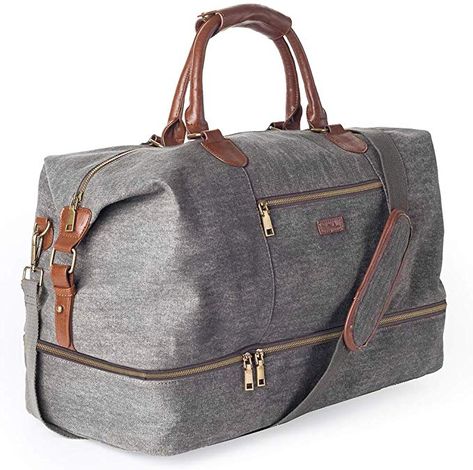 Amazon.com | Canvas Travel Tote Luggage Men's Weekender Duffle Bag with Shoe compartment (Dark Grey) | Travel Duffels Bag With Shoe Compartment, Canvas Weekender Bag, Canvas Duffel Bag, Canvas Duffle Bag, Canvas Travel Bag, Mens Luggage, Sac Week End, Mens Travel Bag, Bag Essentials